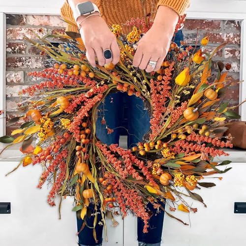 wanna-cul 24in fall harvest wreath for front door showing dimensions