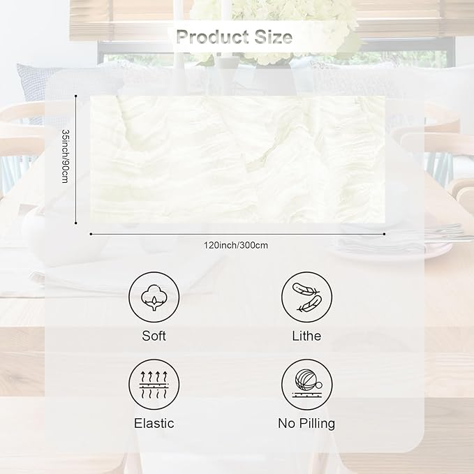 6 Pack White Cheesecloth Table Runner 35x120 Inch 10Ft Rustic Gauze Cheese Cloth Thanksgiving Table Runner Sheer Cheesecloth Table Runners for Wedding Party Bridal Shower Decoration