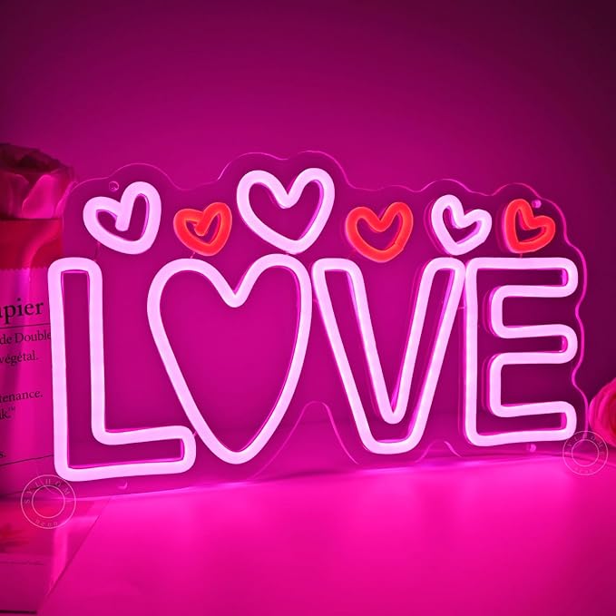 SYLHOME Led Neon Light Sign Love with Heart Kids Room Bedroom Wall Decor Sign Valentines Day Wedding Birthday Christmas Party Decor 15.75" X 8.66" USB