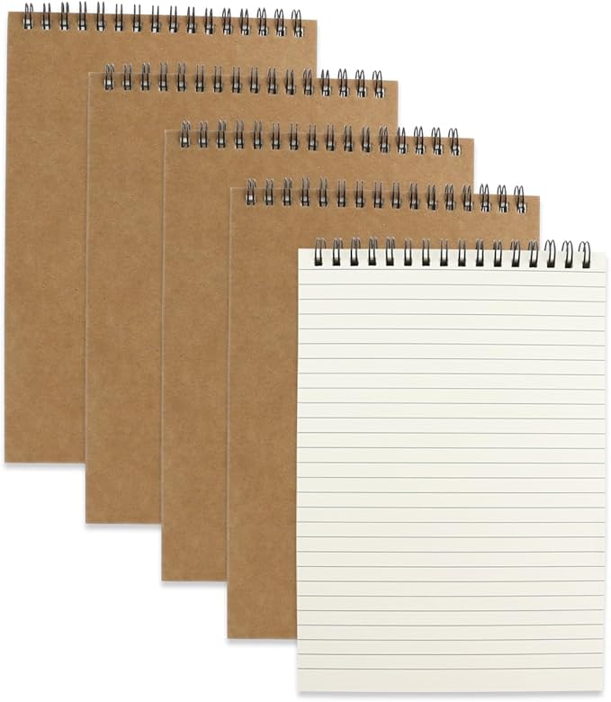 4 Pcs Top Bound Spiral Notebook,8.3 inch x 5.8 inch,60 Sheet,7mm College Ruled Paper,A5 Spiral Note Pads Memo Lined Notebook Journal for School and Office Supplies (Kraft)
