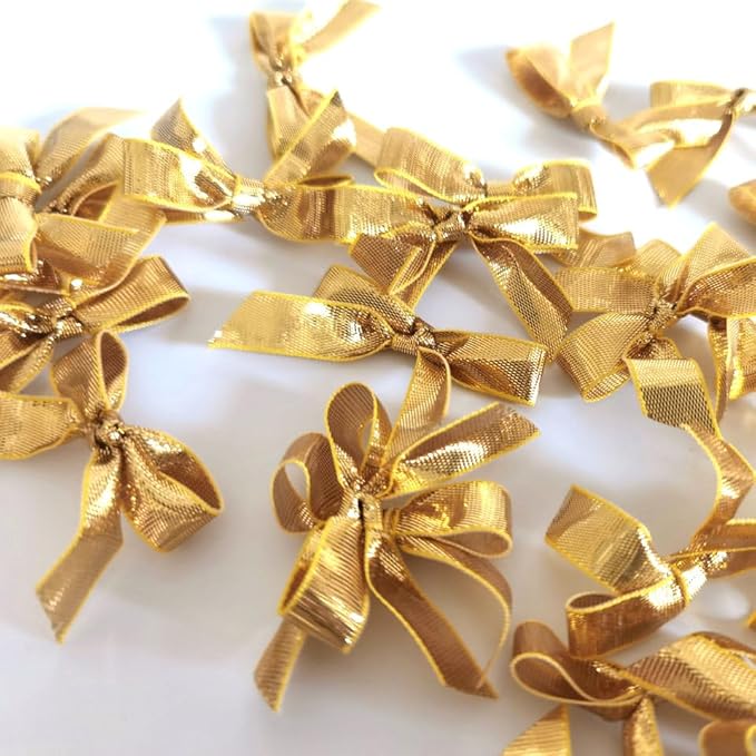 50pcs 1-1/2" Gold Satin Ribbon Bows Without Twist Ties for Gift Wrapping Packing Christmas Decoration (Gold)