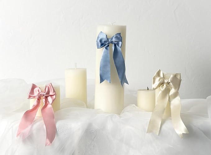 Blue Satin Ribbon Double-Faced Wired Ribbons for Gift Wrapping Flower Bouquet Bows Wedding Invitation Christmas Decor Crafts 1-1/2 Inch 10 Yards