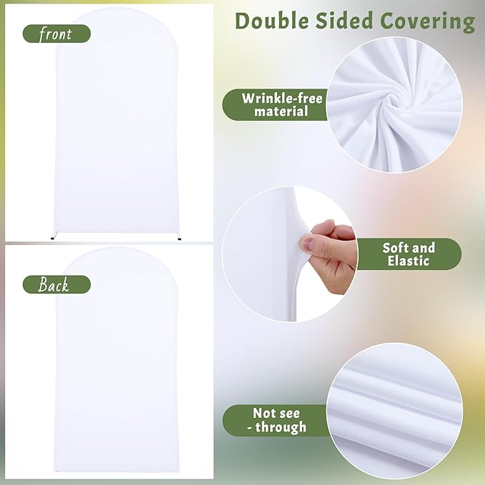 7.2FT White Arch Backdrop Cover - Polyester Fitted Wedding Arch Stand Covers Round Top Chiara Backdrop Arch Cover for Birthday Party Banquet Photo Background Decoration