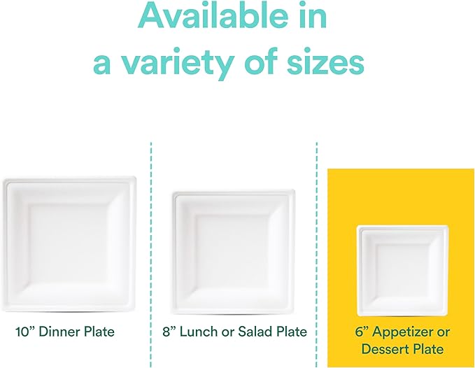 ECO SOUL Compostable Paper Plates 6 Inch (100 Count) Heavy Duty Disposable Dessert Plates, Eco-Friendly Sugarcane Bagasse Small Plates For Appetizer- White