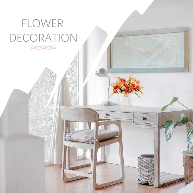 LESING Artificial Fake Flowers with Vase Silk Artificial Roses Wedding Flowers Bouquets Home Office Party Meeting Room Decoration (Sunset-1)