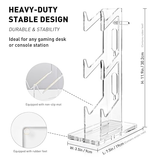 OAPRIRE Universal 3 Tier Controller Stand and Headset Stand for XBOX ONE X SWITCH PS4 PS5 PC, Controller Holder Gaming Accessories, Build Your Game Fortresses (Clear)