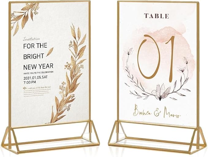 20PCS Acrylic Sign Holder, 4x6 Double Sided Gold Picture Frame Clear Wedding Table Numbers for Party, Restaurant Sign, Menu, Photo