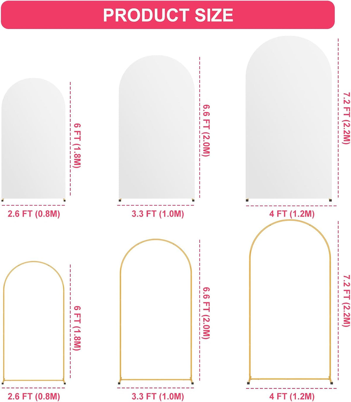 3 Pack Arch Backdrop Stand and Cover Set (7.2/6.6/6FT) Balloon Arch Stand