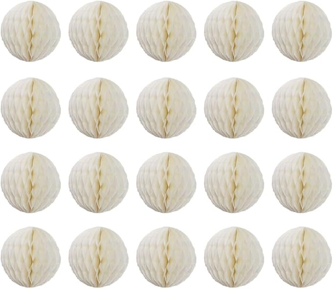 20pcs Honeycomb Flower Balls - Party Decor, Tissue Paper Pom Poms (6inch, Beige)