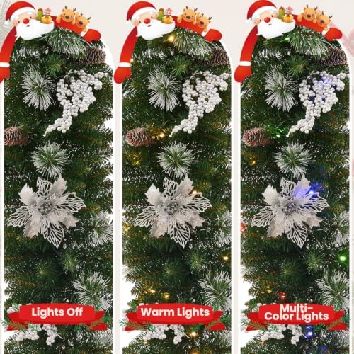 9 ft pre-lit christmas garland, color-changing lights and showing dimensions