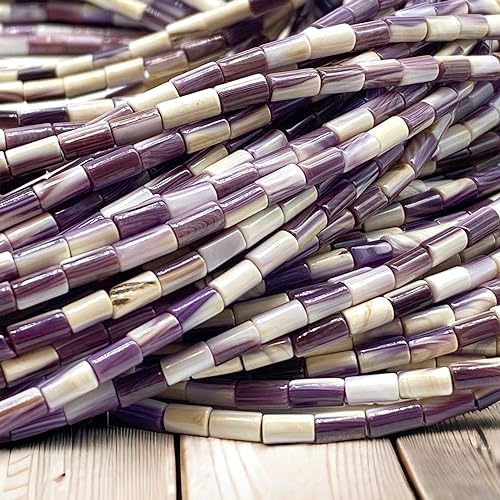 abcgems purple & white wampum shell beads usa shown in use
