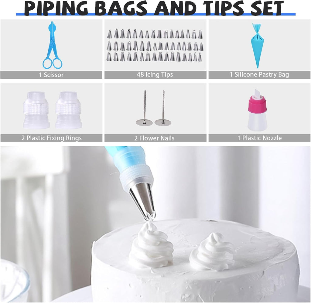 Uten Nozzles for Pastry Sleeve, 62 Cake Decorating Equipment Kit 48 PCS Nozzles, 2 Sleeves, 5 Spatulas, 1 Rotating Cake Plate, Wedding Birthday Accessories Decoration Pastry