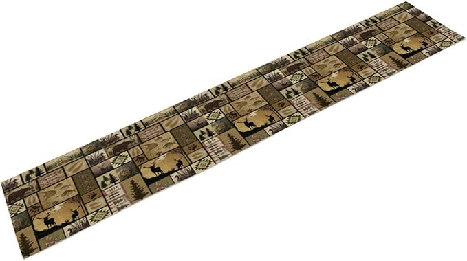 Vintage Deer Bear Table Runner, Fish Retro Farmhouse Cabin Lake Country Lodge Table Runner for Home Dinner Kitchen Living Room, 13x70 Inch