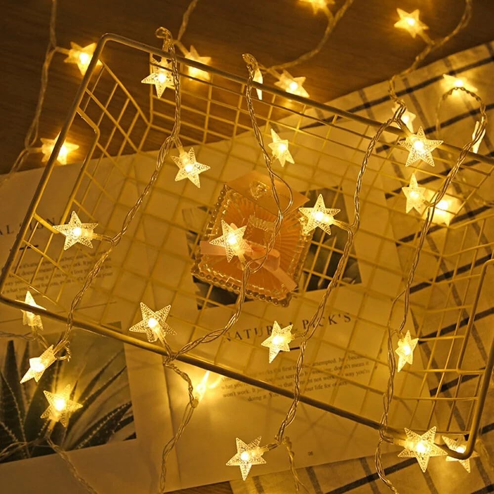 HEYFUNi Warm White Star String Lights,39FT 100LED Plug in Fairy Twinkle Lights with 8 Modes Waterproof for Indoor Christmas Tree, Home, Girls'Room, Garden, Party, Wedding, Classroom Decor(Warm White)