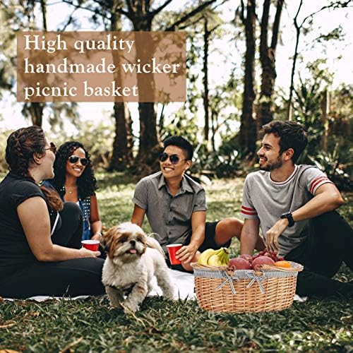 good gain picnic basket with folded handles,wicker empty, side view