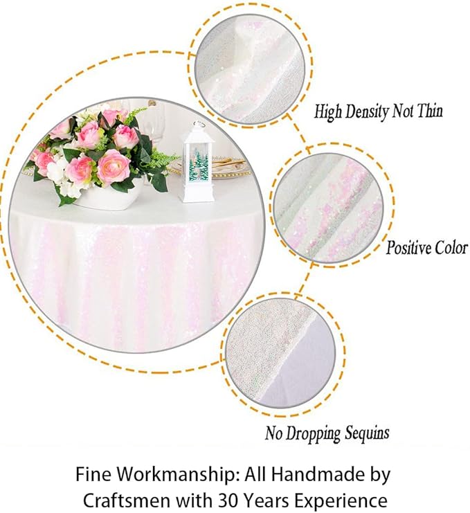 ShinyBeauty Sequin Tablecloth - Square 54x54-Inch Iridescent White Table Cloths for Round Table - Glitter Tablecloth Linen for Party