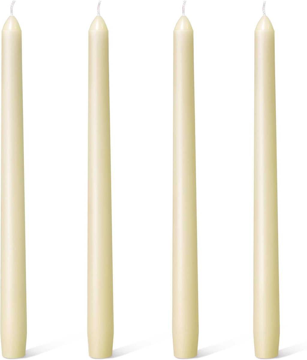 Everymoment Ivory Taper Candles - 4 Pack 10 Inch Candlesticks - Dripless & Smokeless Tapered Candle 8 Hours Unscented Cream Candle Sticks - Perfect for Wedding Holiday Dinner Party Home Decor