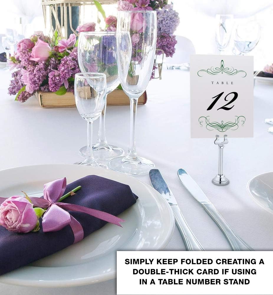 Decadent Flourish Table Numbers, Hunter Green, 1-150 | Double Sided Tent or For Use in a Stand - Wedding Receptions, Special Events, Parties, and Restaurants - Made in the USA