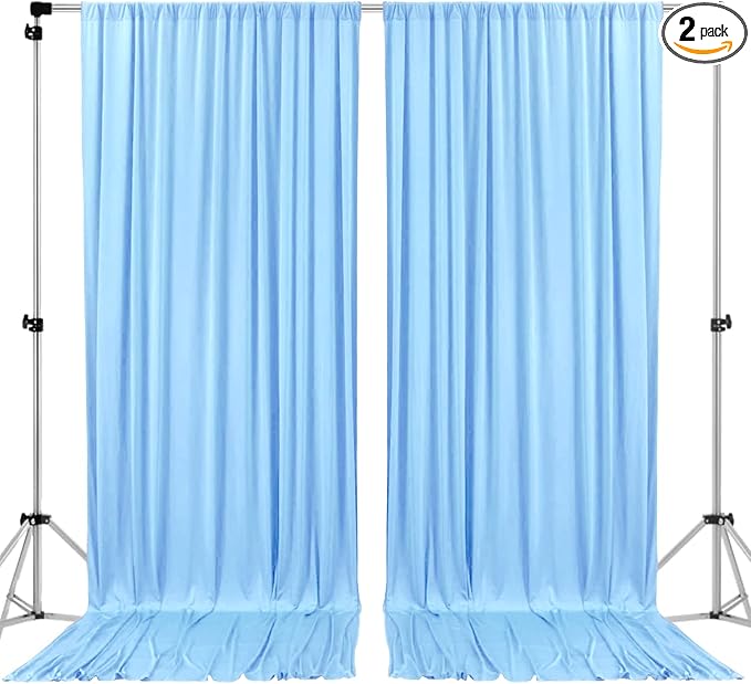 AK TRADING CO. 10 feet Wide x 12 feet Long IFR Polyester Backdrop Drapes Curtains Panels with Rod Pockets - Wedding Ceremony Party Home Window Decorations - (Light Blue)