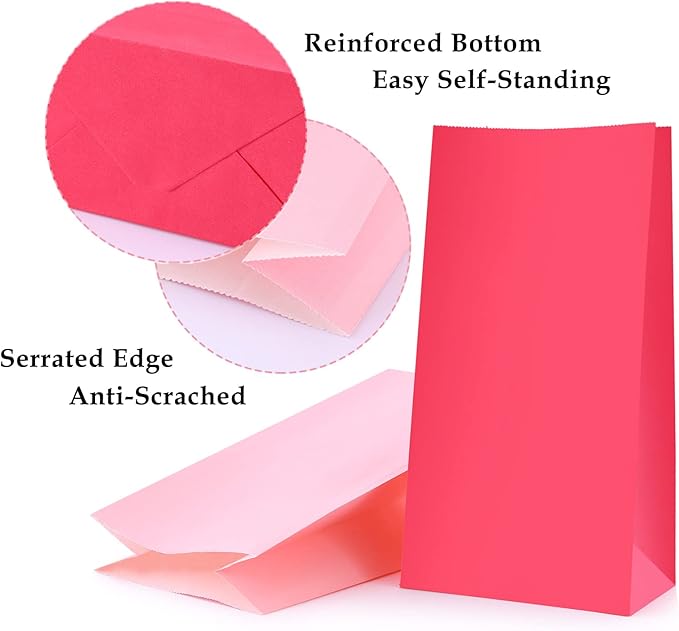 Oletx 30-Pack Pink Party Favor Paper Bags for Birthday,Treat,Goodie, Candy, Paper Lunch Bags, Babyshower,Valentine's Day,Mother's Day