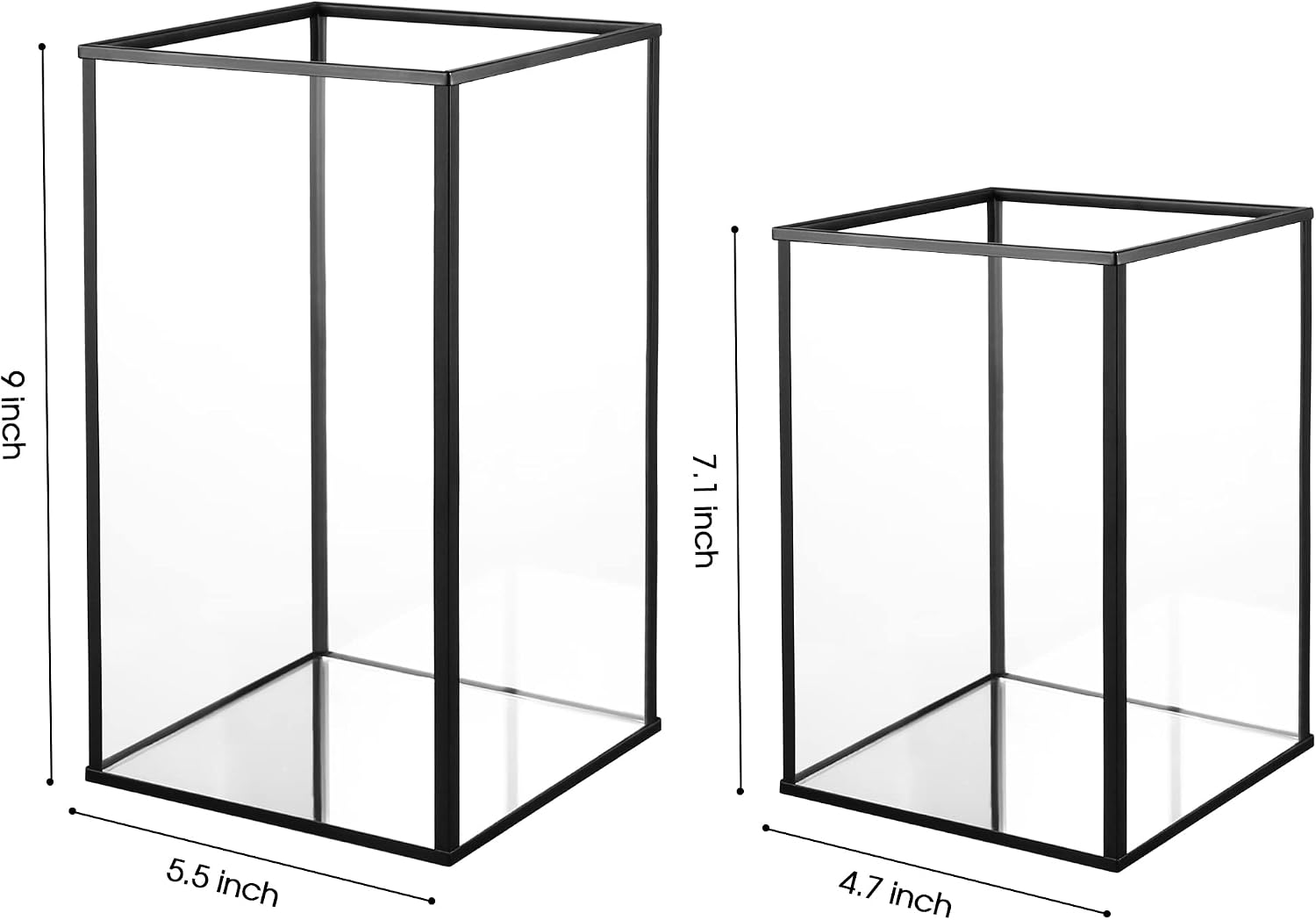 Phosphor Hurricane Camdle Holder Set of 2 Pieces, Black Glass Candle Holder for Wedding, Party, Holiday.
