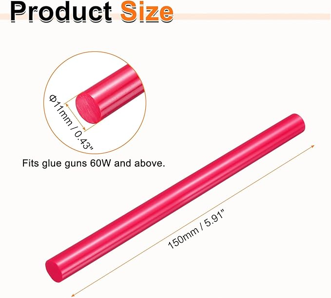 HARFINGTON 10pcs Hot Glue Sticks 0.43" Dia x 5.91" Long EVA Mini Hot Melt Adhesive Glue Stick for Hot Melt Gun Wood Plastic Glass Flowers Fabrics Foam, Rose Red