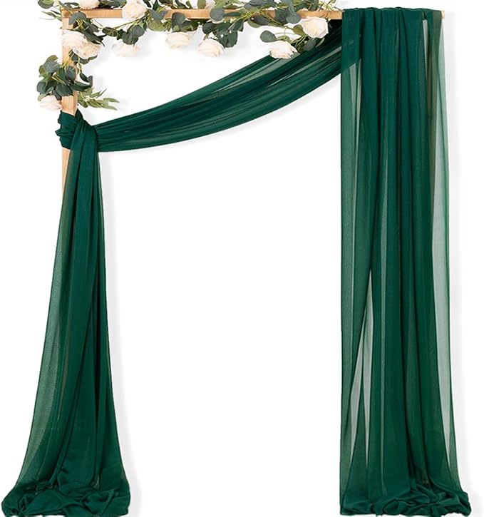 MLMC Emerald Green Wedding Arch Draping Fabric 1 Panel 29" x 20 FT Extra Long Gauze Drapes Sheer Backdrop Curtains 6.6 Yards Outdoor Drapery Panels for Wedding Ceremony Party Ceiling Decoration