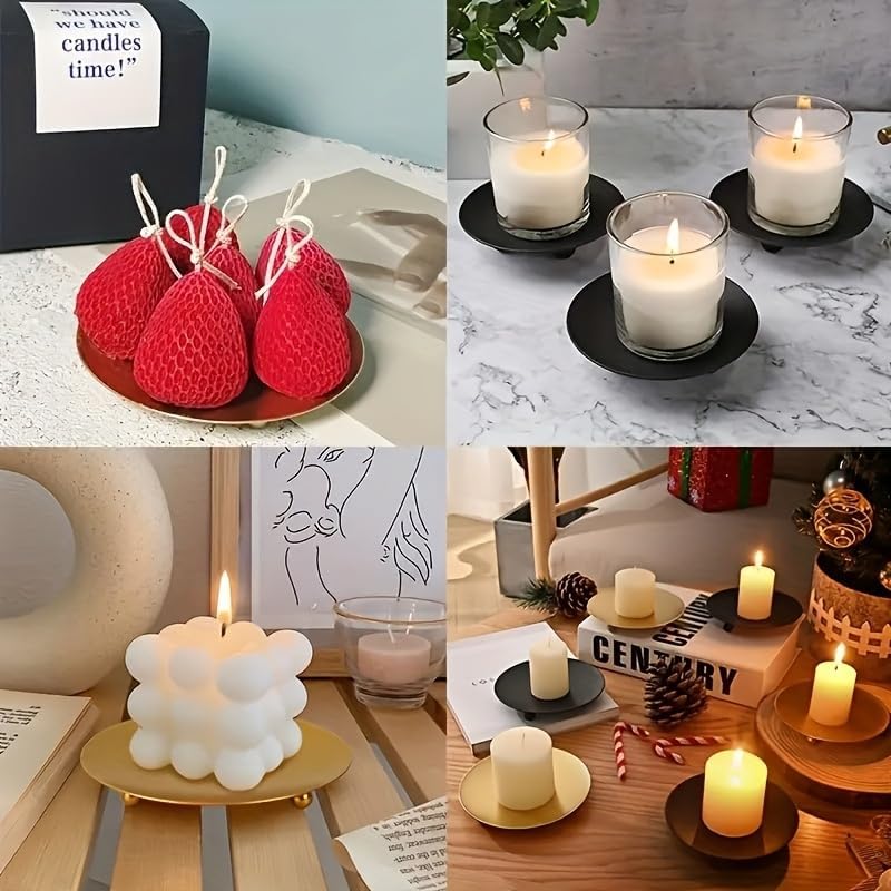 Iron Black Candle Holder Decorative Pillar Plate Tray Base 7cm 3Pcs | For Wedding Party, For Holiday Banquet, Art Gift, Cup Accessories