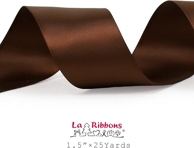 LaRibbons Brown Ribbon 1 1/2 Inch 25 Yards Double Faced Friar Brown Silk Ribbon for Flower Bouquet Crafts Gift Wrapping Wedding Party Decoration