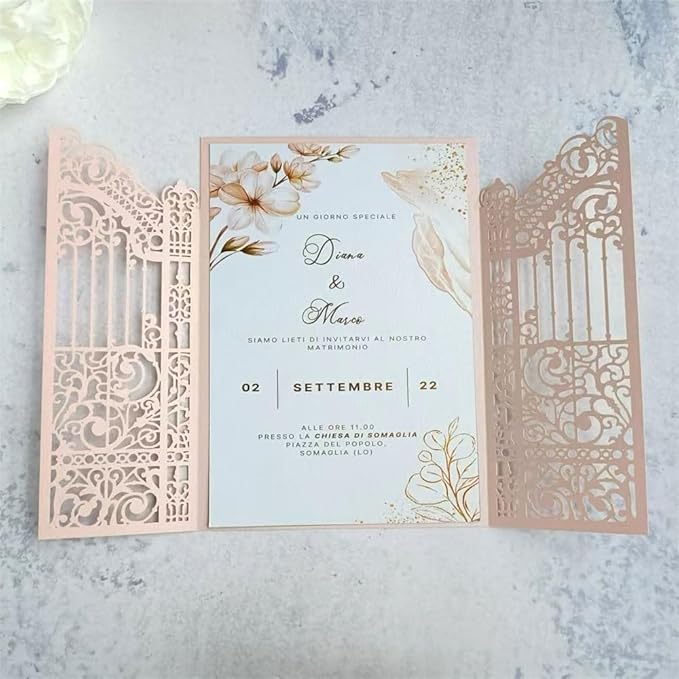 MillaSaw Soft Pink Laser Cut Gate Invitation for Wedding Bridal Shower Birthday Quinceanera Invitation 25 Sets (soft pink, 4.9"x7.1")