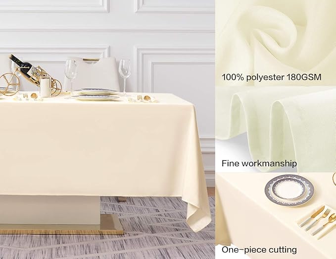 Surmente Beige Tablecloth 60 x 102-inch Rectangular Polyester Table Cloth for Weddings, Banquets, or Restaurants