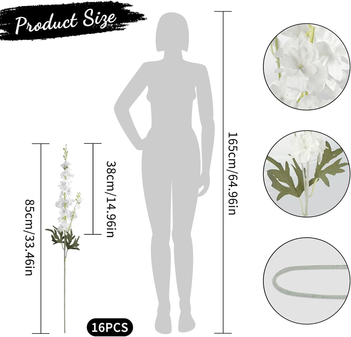 white delphinium artificial flowers 33.5" long stem wedding, close-up detail