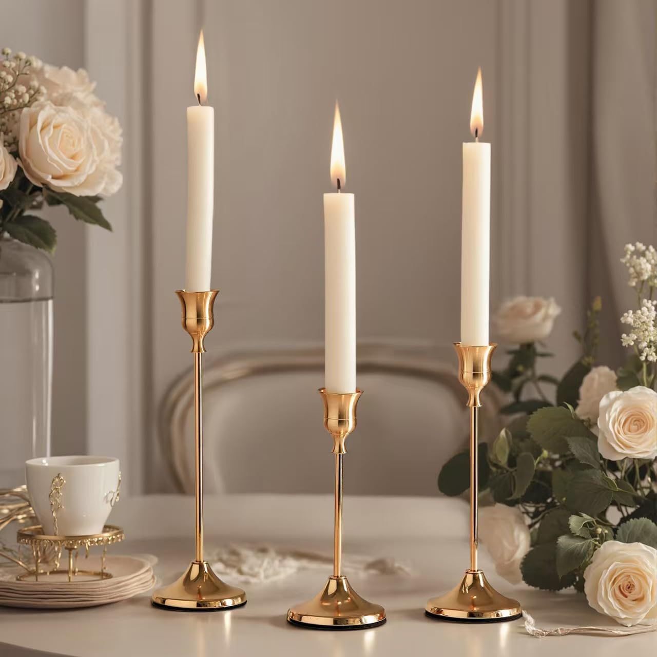 6Pcs Gold Metal Taper Candle Holders, Decorative Candlestick Holders for Wedding Table Centerpiece, Fireplace Mantel, Dining Room, Housewarming Gift