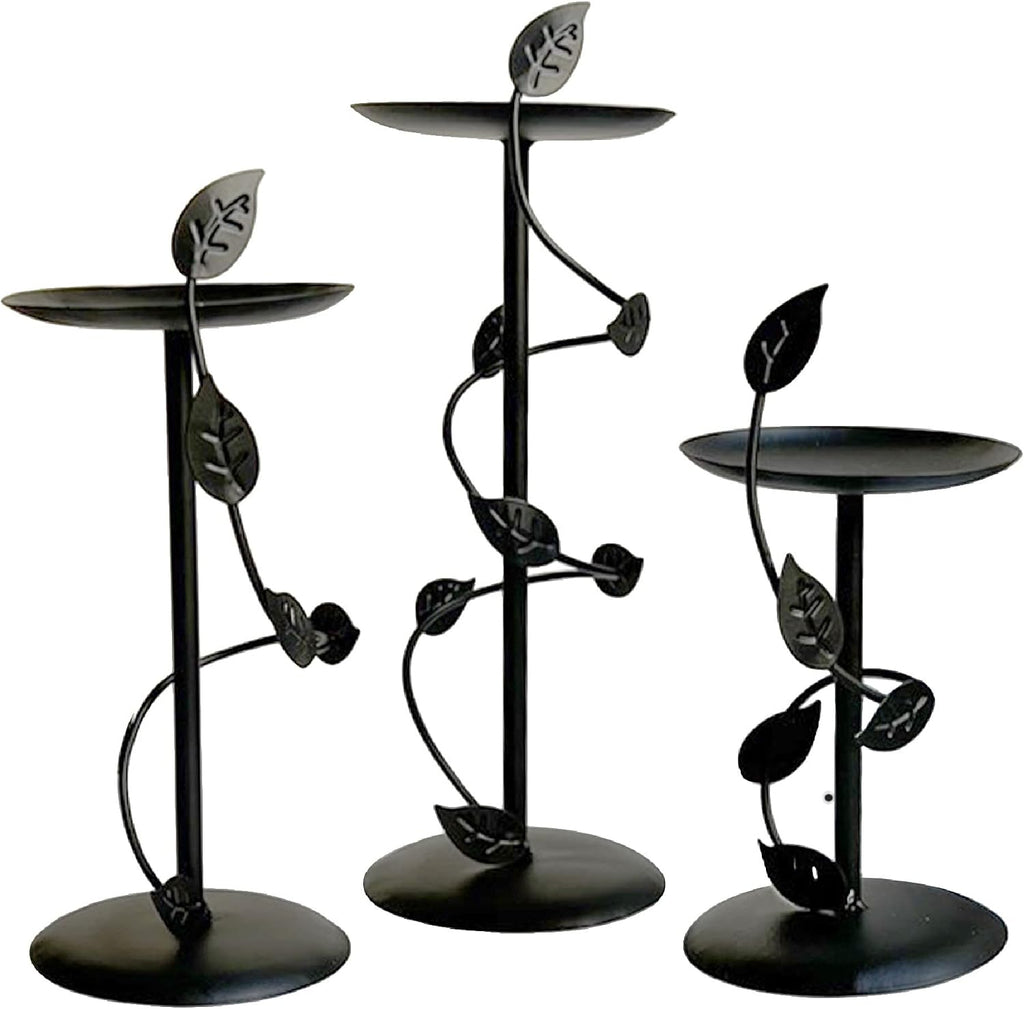 Lily’s Home Art Deco Climbing Vine Pillar Candle Holders, Steel, Black, Set of Three. Candles NOT Included