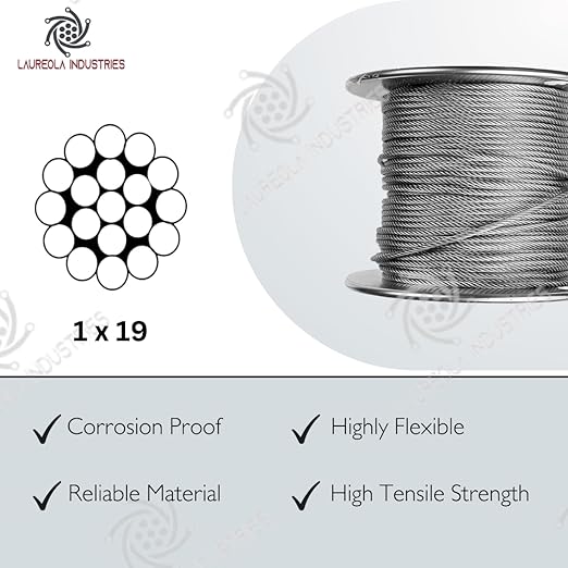 Laureola 1/8" Type-1x19 Grade-316 Stainless Steel Cable Railing Wire Rope - 250ft
