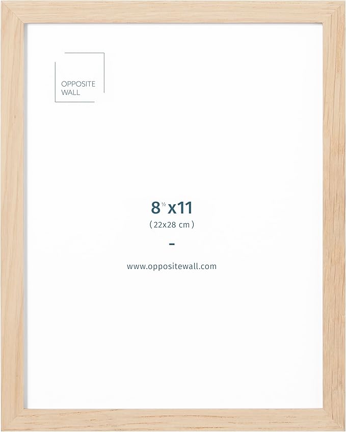 Opposite Wall - 8.5 x 11 in - Natural Solid Oak Wood Picture Frames - Lightweight, Versatile & Shatterproof - Wall Hanging & Tabletop Photo Frame - Office, Gallery & Home Decor