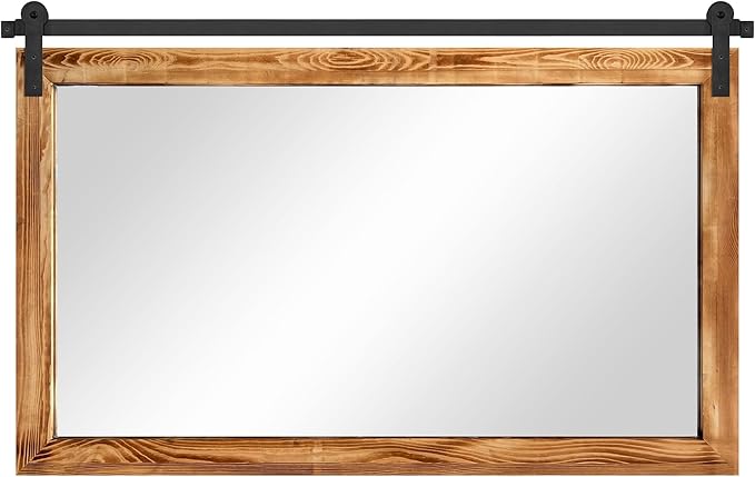 COGOOD Farmhouse Bathroom Mirror - 49 x 30 Rustic Wood Framed Wall Barn Door Mirror for Entryway, Living Room, Entryway Wall Decor (Brown)