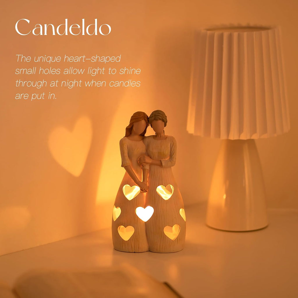 Candeldo Birthday Gifts for Mom from Daughter, Candle Holder with Tealight | Sentimental Gift Ideas, Unique Mother Daughter Figurines, Meaningful Home Decor