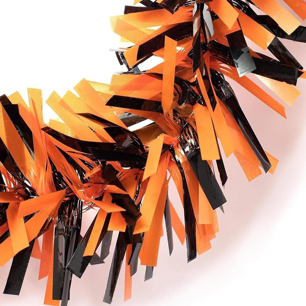 Halloween Tinsel Garland - 33 Ft Shiny Metallic Tree Garland Glitter Tinsel Hanging Twist Hanging Decorations for Halloween Party Holiday Supplies (Orange,Black)