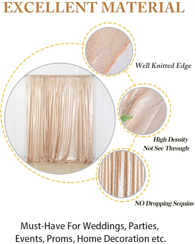 ShinyBeauty PHOTOBOOTH Backdrop Best Choice 4FTx7FT Champagne Sequin Fabric, Copper Sequin Curtains, Wedding Photography Backdrop (Buy it Now)