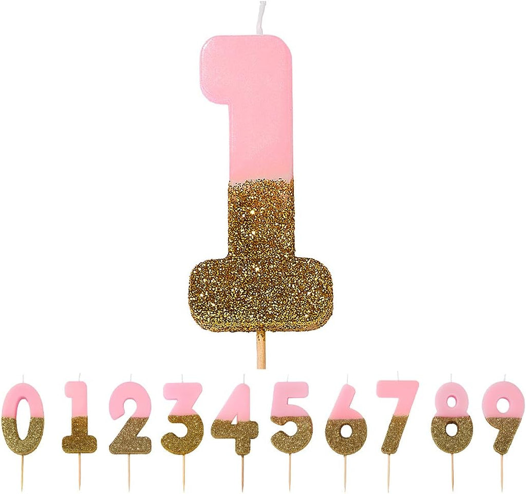 Talking Tables Pink Number 1 Birthday Candle with Gold Glitter, First Birthday Candle Girl, 1st Birthday Cake Topper