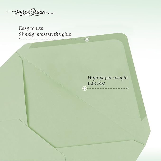 50 Pack 5x7 Envelopes Letter Size, Green A7 Envelopes Self Seal for Wedding Invitation, Envelope 5.4x7.6 for Greeting Cards, Photos, Baby Shower, Graduation, Thank You Cards, Announcements