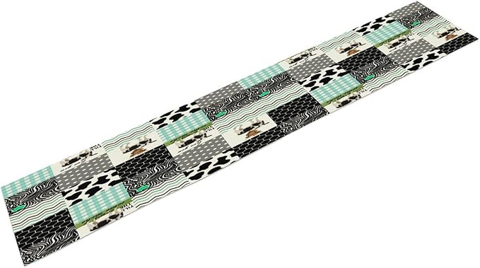 Cute Cow Print Table Runner,Farm Animals Honeycomb Plaid Stripes Cowhide Pattern Tablecloth Burlap for Hotel Indoors Outdoor Dining Room Kitchen Table Decor, 13x70in