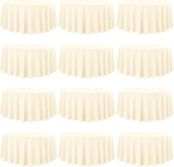 12 Pack 120 Inch Round Tablecloth, Beige Polyester Fabric Table Cloth for Round Table, Washable Tablecover for Wedding Party Dining Buffet Banquet Restaurant and Camping