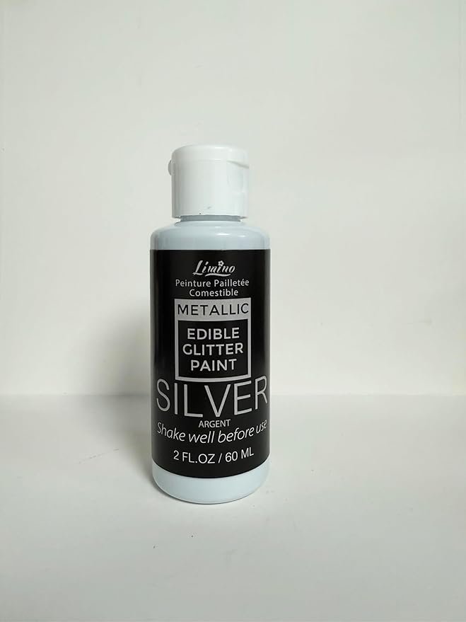 Edible Glitter Paint - 2 fl.oz Food Grade Metallic Glitter Cake Paint for Cake Decorating, Baking, Cupcakes - Shimmer Art Decorative Liquid Edible Paint Food Coloring for Fondant, Donuts (Silver)