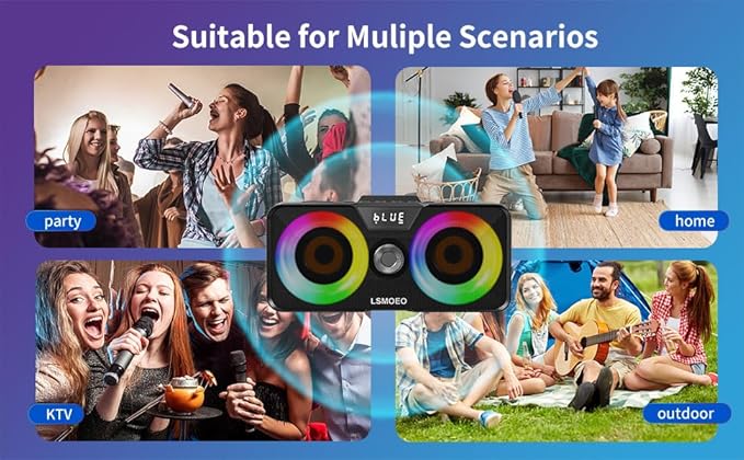 Karaoke Machine for Adults and Kids with 2 UHF Wireless Microphones,Portable Bluetooth Speaker PA Speaker System with LED Party Lights for Home Party, Picnic,Car,Outdoor/Indoor/Birthday Gifts