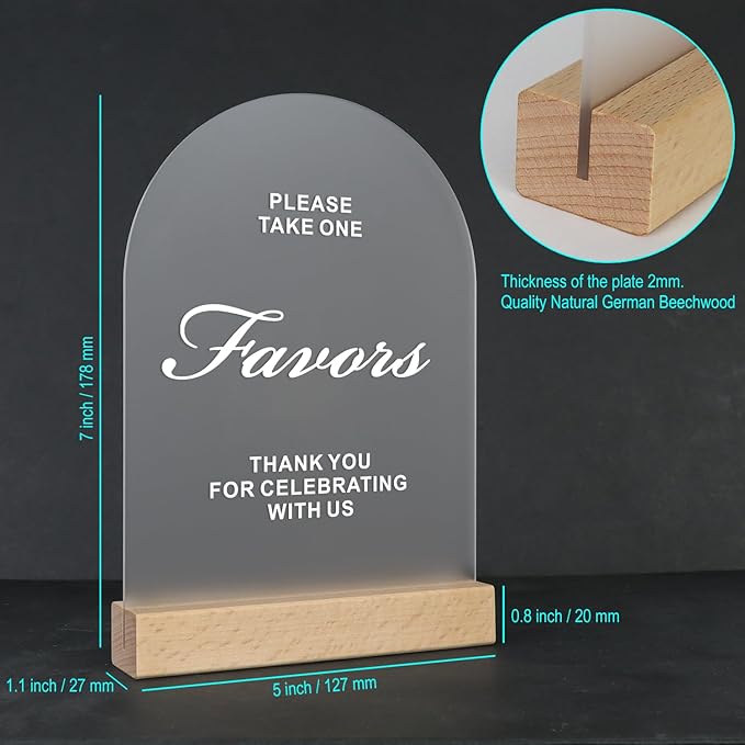 Acrylic Wedding Signs with Wood Stand, 5x7" Frosted Arch Party Favors for Ceremony & Reception, Perfect for Rustic Wedding Decoration, Anniversary, Event