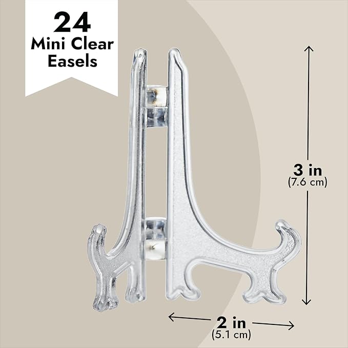 Juvale Mini Acrylic Easel Stands - 24-Pack, 3-Inch Clear Plastic - Display Stands for Collectibles, Trading Cards & Photos