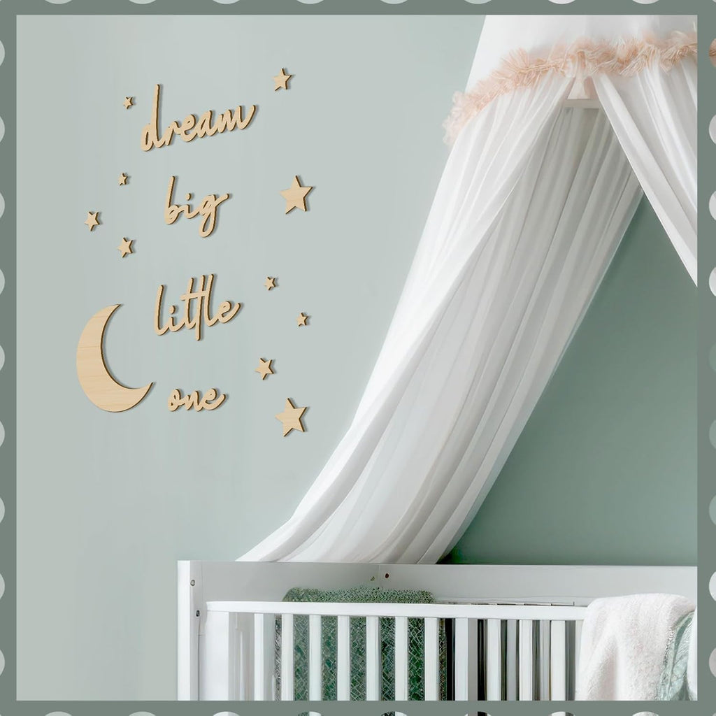 Briwooody 15 Pcs Moon and Stars Nursery Decor Dream Big Little One Wall Decor Boho Neutral Babyroom Wall Art Nursery Sign for Boys Girls Bedroom Home Farmhouse Living Playroom(Wood Color)