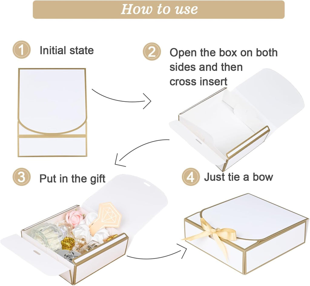 WLUSEAXI 10Pack Small Gift Boxes, 6.5''x6.5''x2'' White Gift Boxes with Ribbon, Small Boxes for Gifts Birthday Wedding Party Valentine's Day Mother's Day